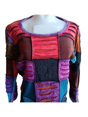 Bohemian Tunic Small True Vintage Boho Top Handcrafted Patchwork Nepal Cotton
